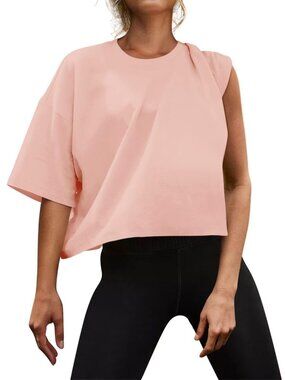 Womens Oversized Workout Crop Tops Cotton T Shirts Boxy Crewneck Loose - XXL